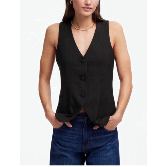 Madewell Womens Solid Black Button Down Work Career Vest 0 Xxs Xs - Picture 1 of 4